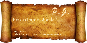 Preininger Jenő névjegykártya